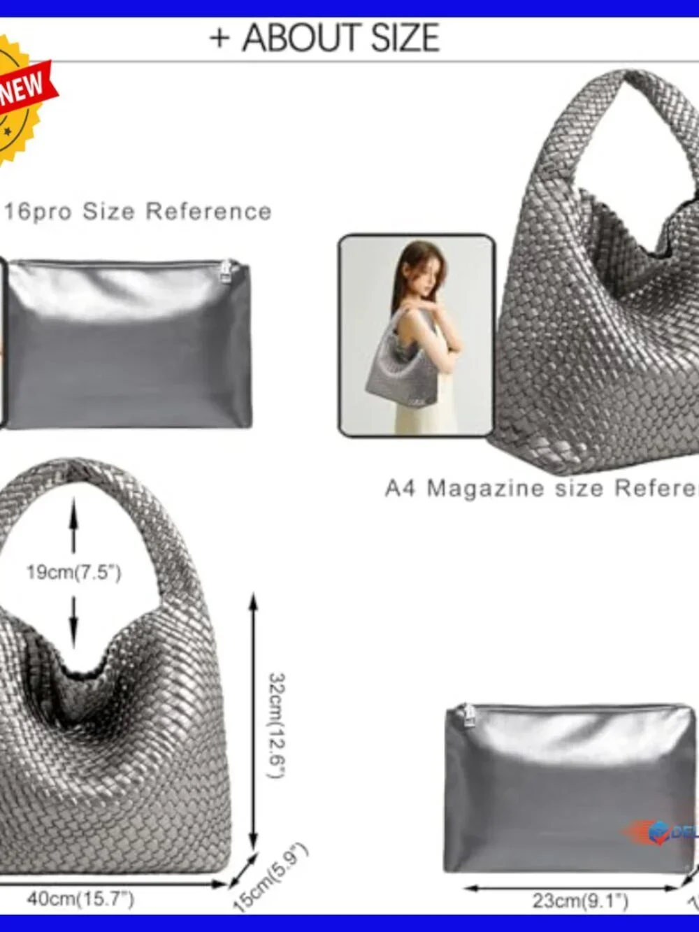 Large Vegan Leather Woven Hobo Tote Shoulder Bag with Purse